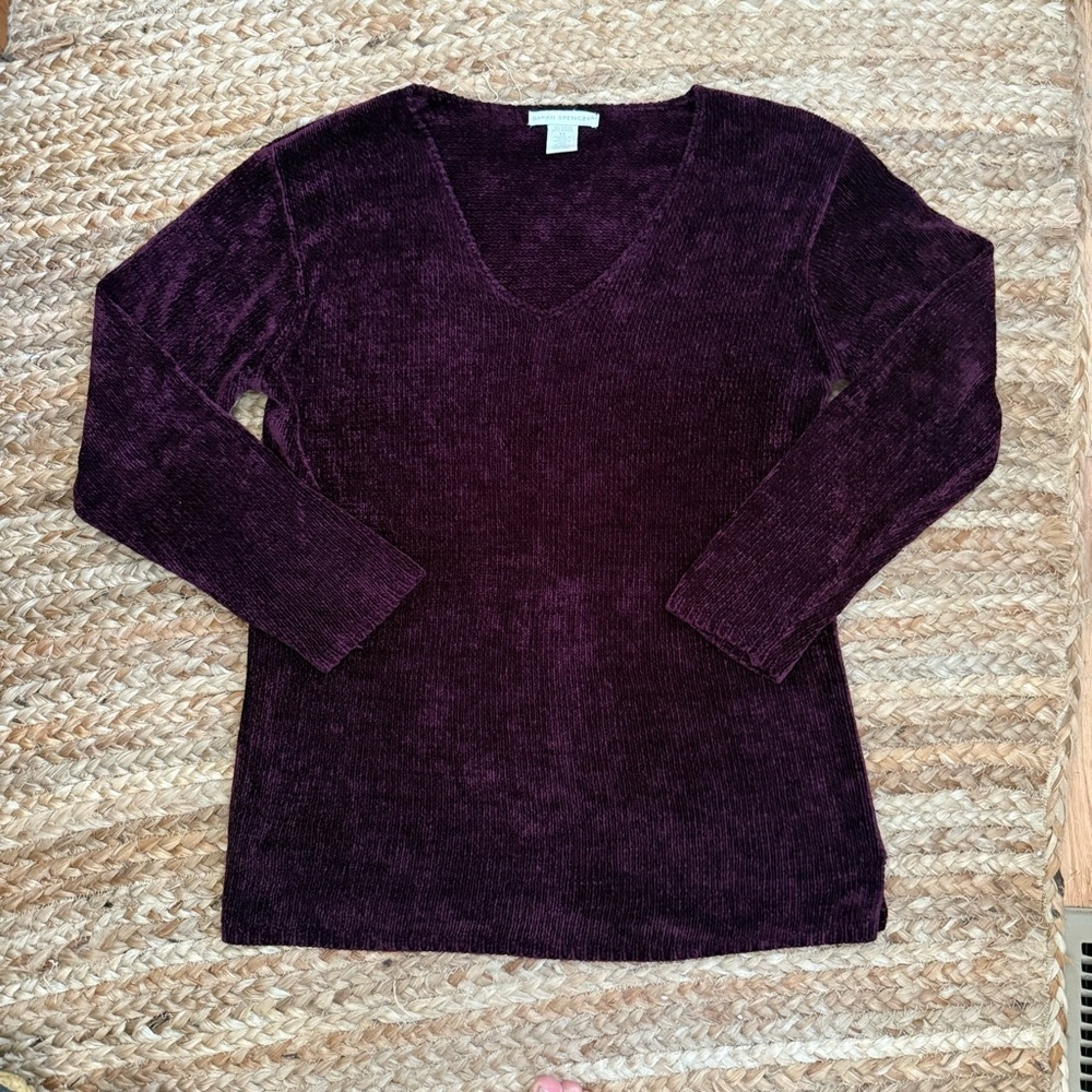 Vintage Sarah Spencer Medium Deep Burgundy Cozy Chenille V Neck Sweater